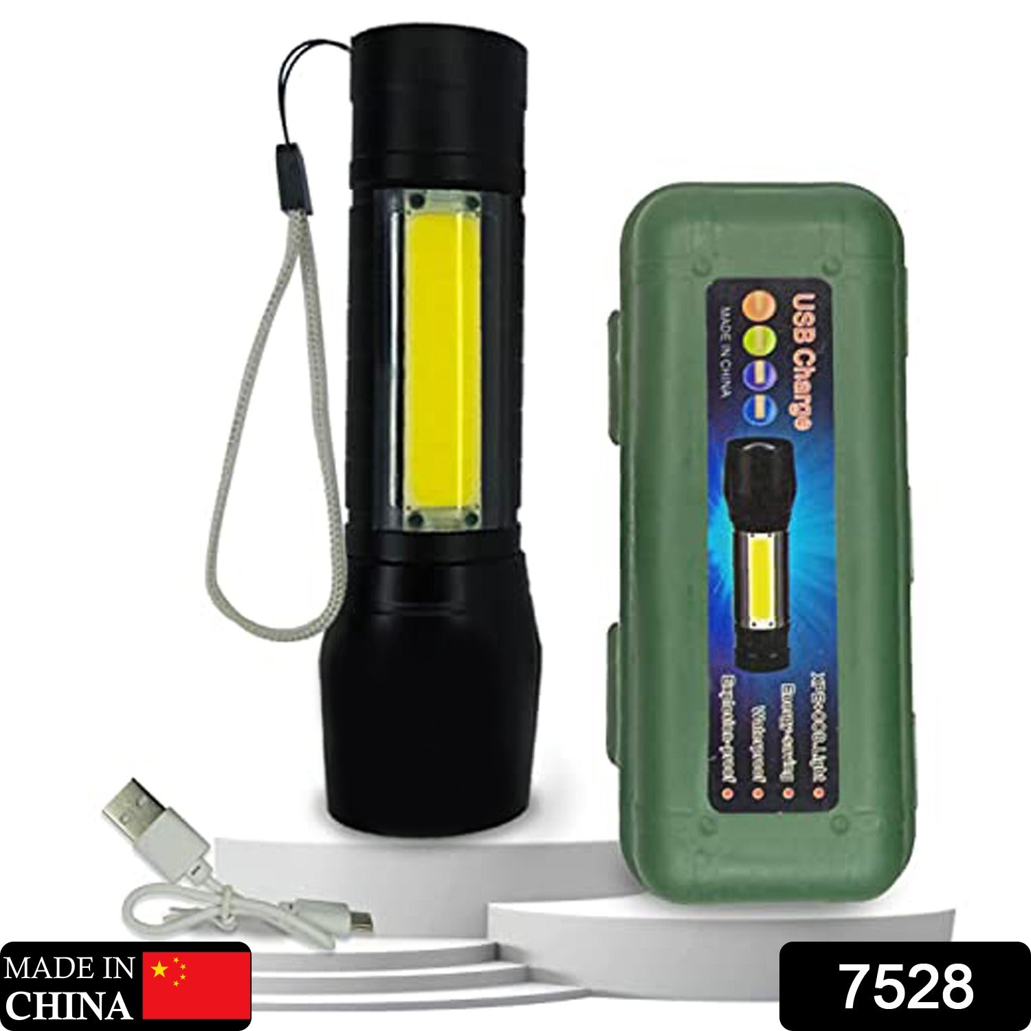 7528 Mini Search Rechargeable Led Long Range Flashlight Emergency Light Torch
